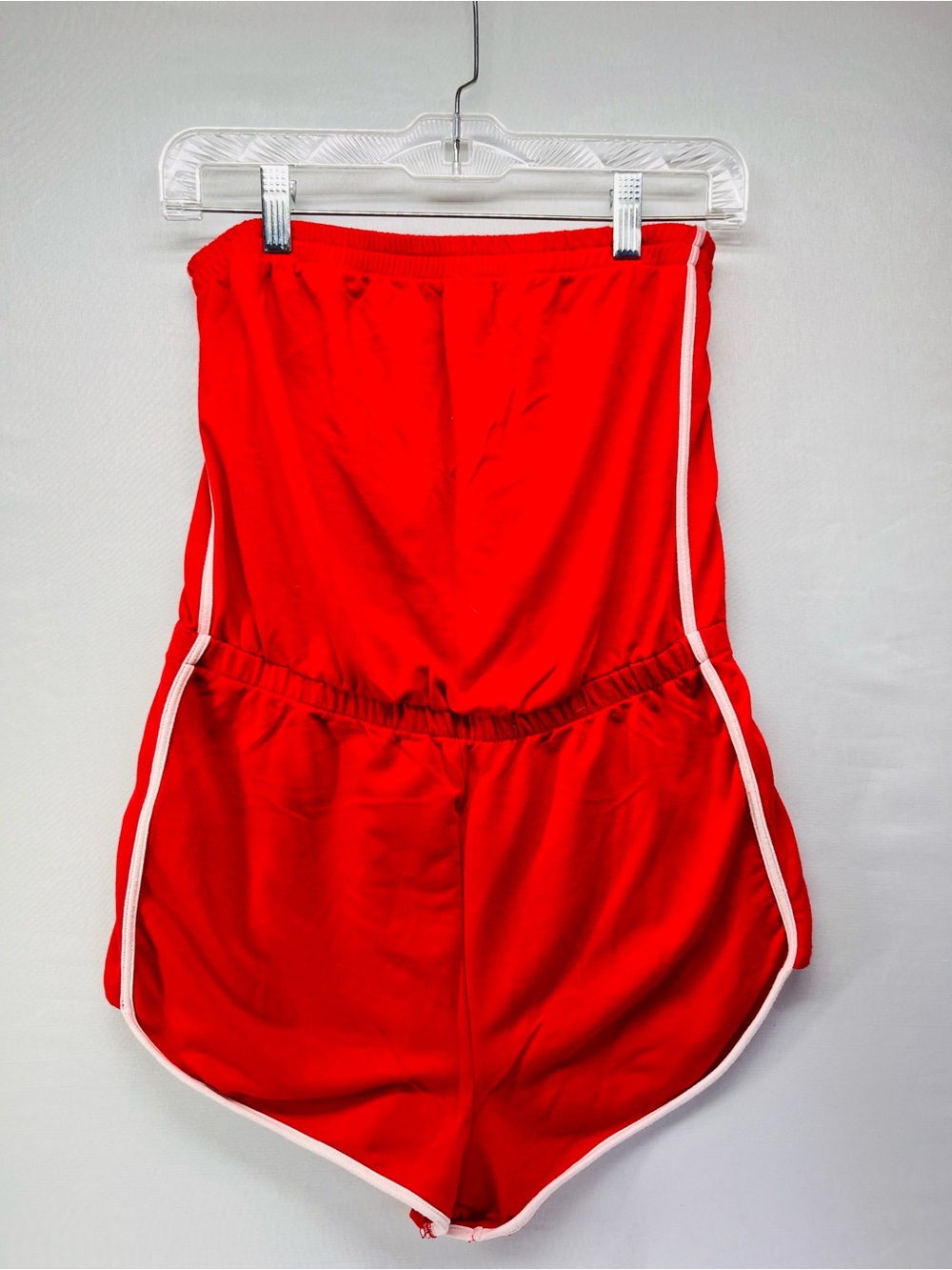 Garage Red Strapless Romper with White Trim